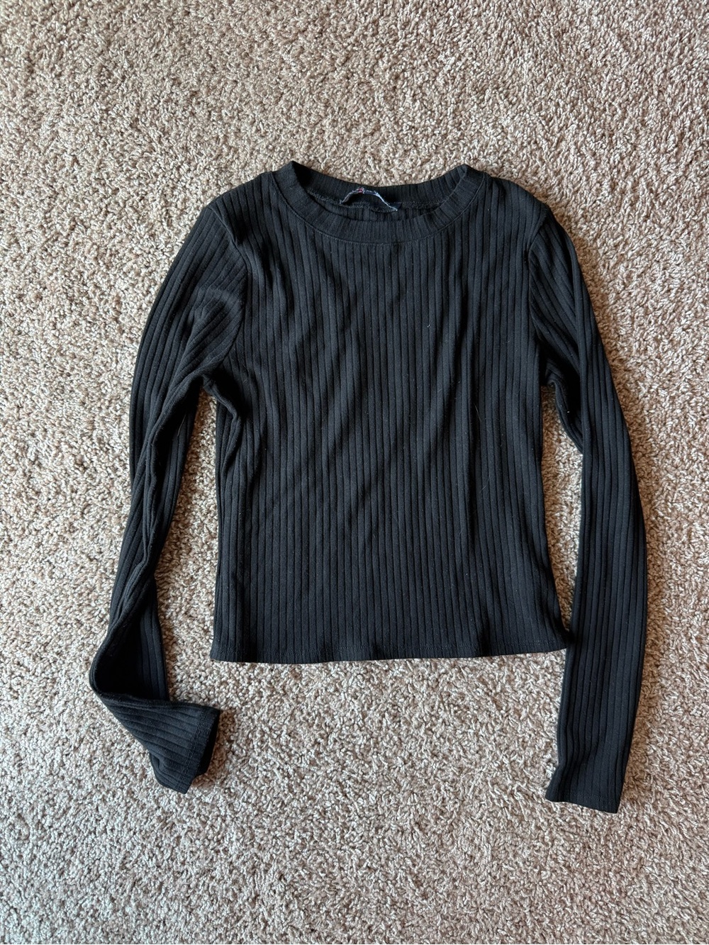 one clothing Black Ribbed Long-Sleeve Crewneck Top